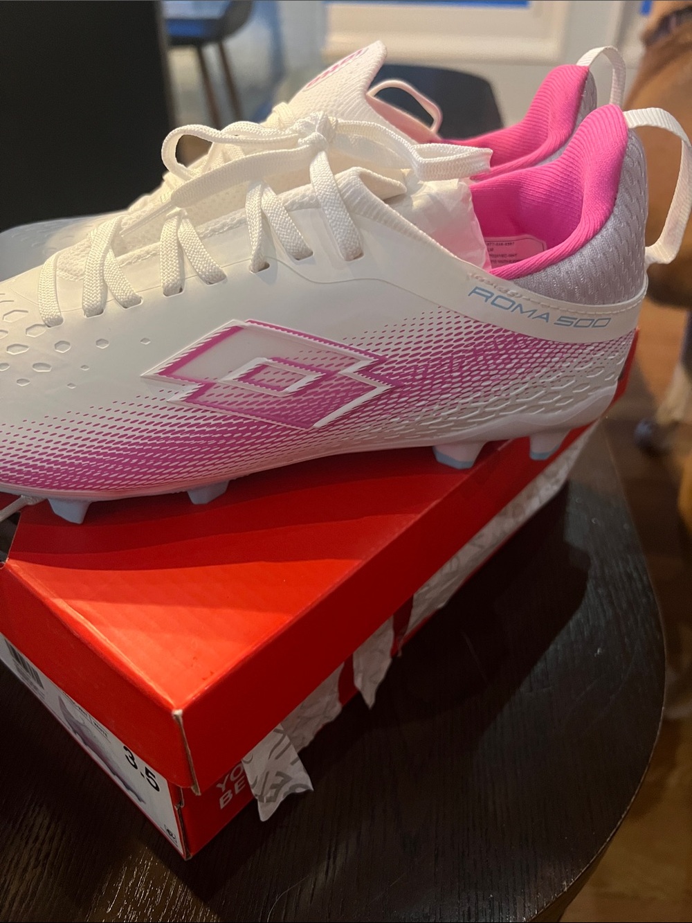 Lotto Kids White and Pink Soccer Cleats Roma 500